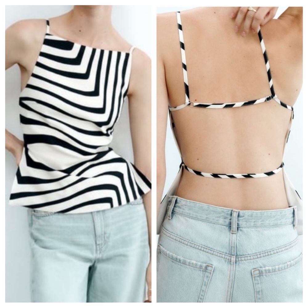 Zara Black & White Monochrome Geometric Backless Top Sz Small